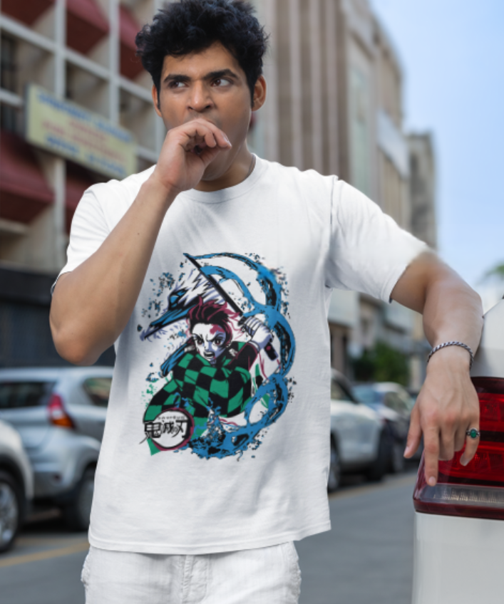 "Kimetsu no Yaiba Tanjiro Shirt - Nichirin Sword & Hanafuda Earrings Design - Nezuko Brother Graphic Tee