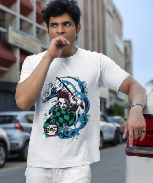 "Kimetsu no Yaiba Tanjiro Shirt - Nichirin Sword & Hanafuda Earrings Design - Nezuko Brother Graphic Tee
