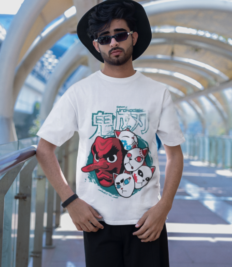 Demon Slayer Cat Mask T-Shirt - 猫化け (Nekobake) Anime Tee - Kimetsu no Yaiba Funny Cat Pillar Design